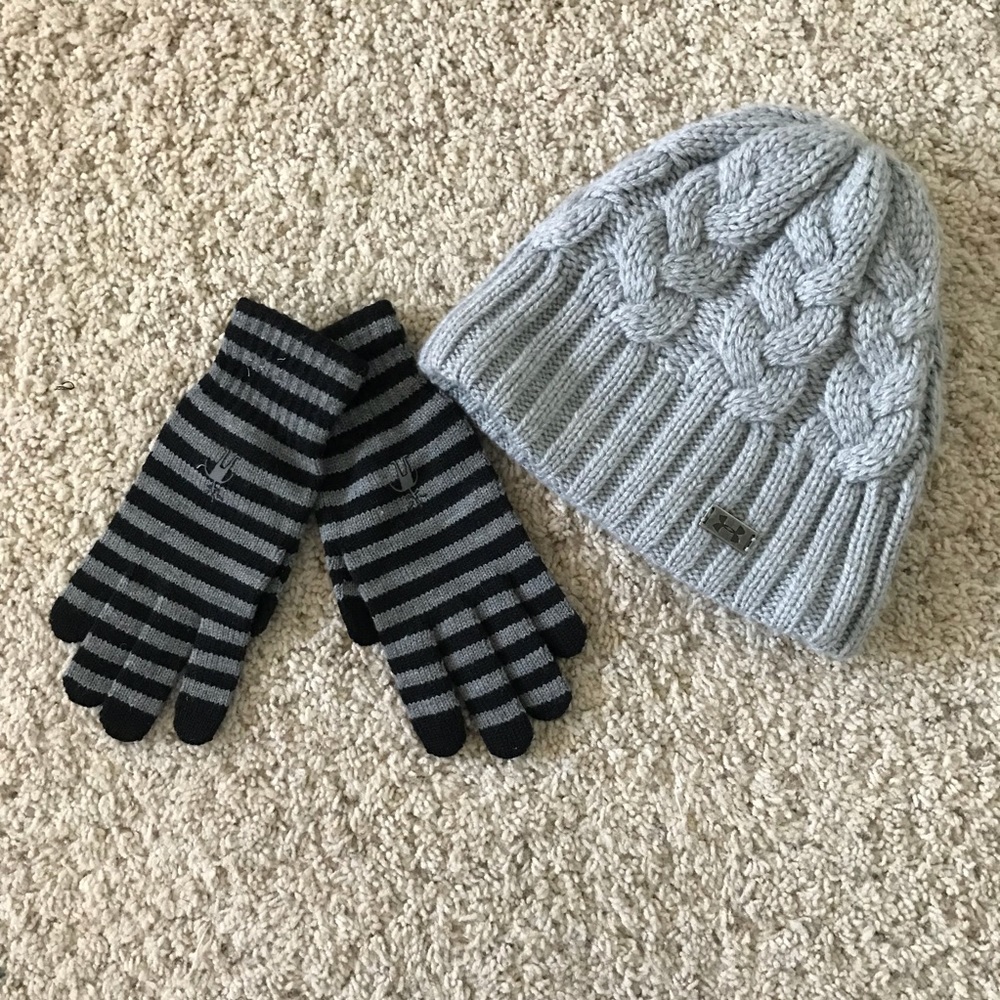 NWOT Under Armour Gray Beanie and Gloves